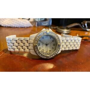 Women's Sophie Watch by Collezio, White Band and Case, Crystal Accented Bezel